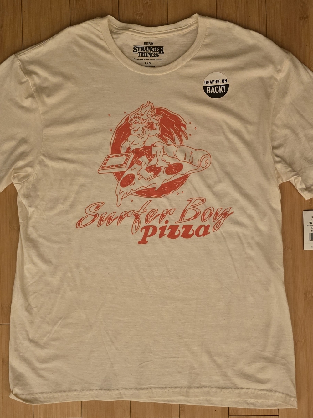 Netflix Stranger Things Surfer Boy Pizza Tee - Cream/Red